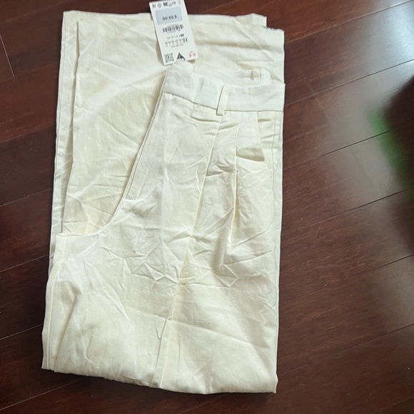 Zara Cream Wide-Leg High-Rise Trousers - Picture 5 of 8